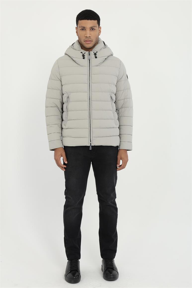 Açık Gri Kapitone  Slim Fit Erkek Mont