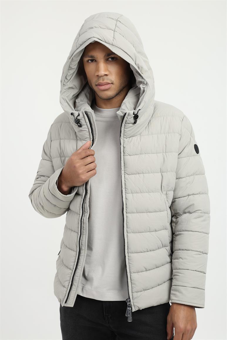 Açık Gri Kapitone  Slim Fit Erkek Mont