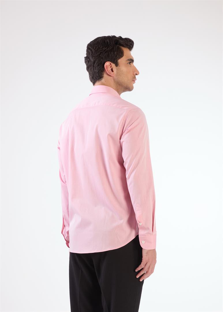 Açık Bordo Erkek Regular Fit Düz Brent Düğmeli Yaka Uzun Kol Gömlek 