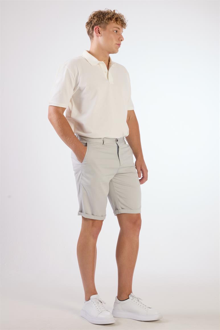 Açık Gri Erkek Regular Fit Düz Casual Short 