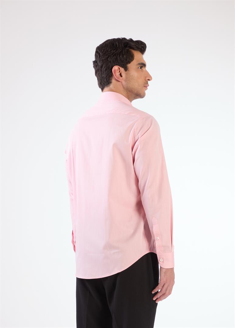 Açık Kırmızı Erkek Regular Fit Düz Brent Düğmeli Yaka Uzun Kol Gömlek 