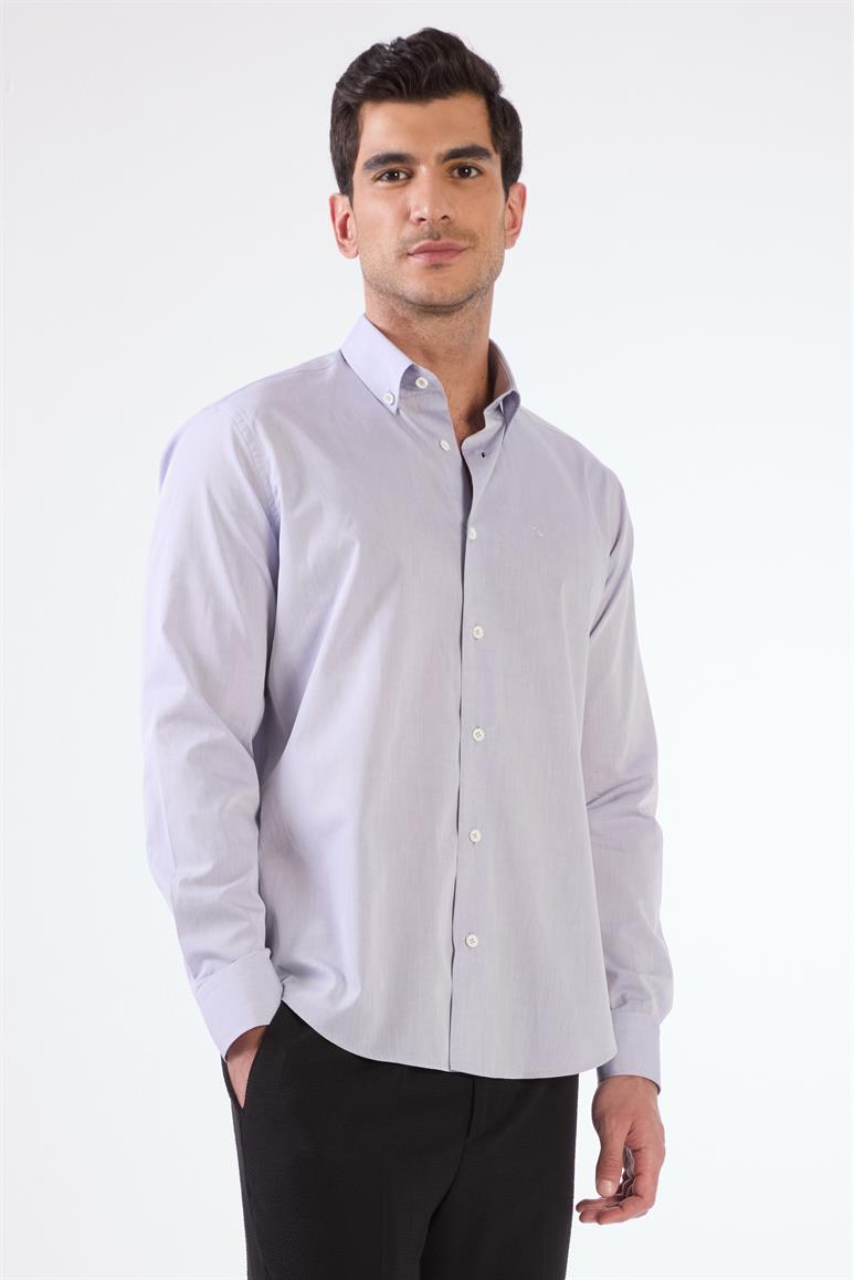 Açık Mavi Erkek Regular Fit Düz Brent Düğmeli Yaka Uzun Kol Gömlek