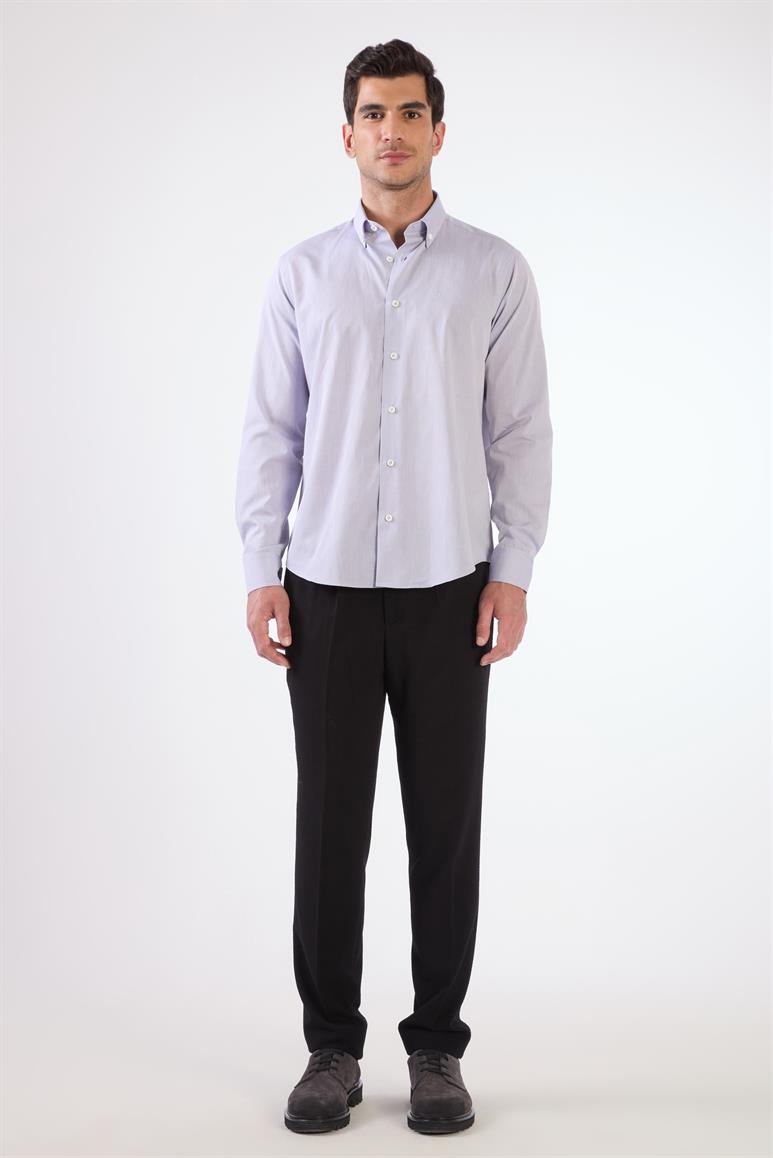 Açık Mavi Erkek Regular Fit Düz Brent Düğmeli Yaka Uzun Kol Gömlek