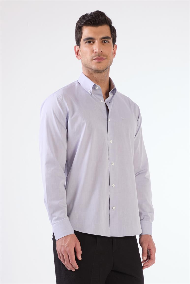 Açık Mavi Erkek Regular Fit Düz Brent Düğmeli Yaka Uzun Kol Gömlek