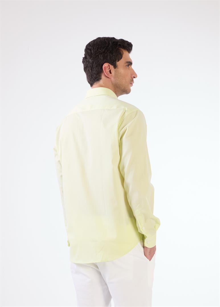 Açık Yeşil Erkek Regular Fit Düz Brent Düğmeli Yaka Uzun Kol Gömlek 