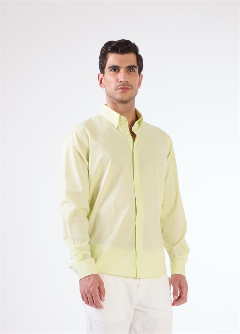 Açık Yeşil Erkek Regular Fit Düz Brent Düğmeli Yaka Uzun Kol Gömlek 