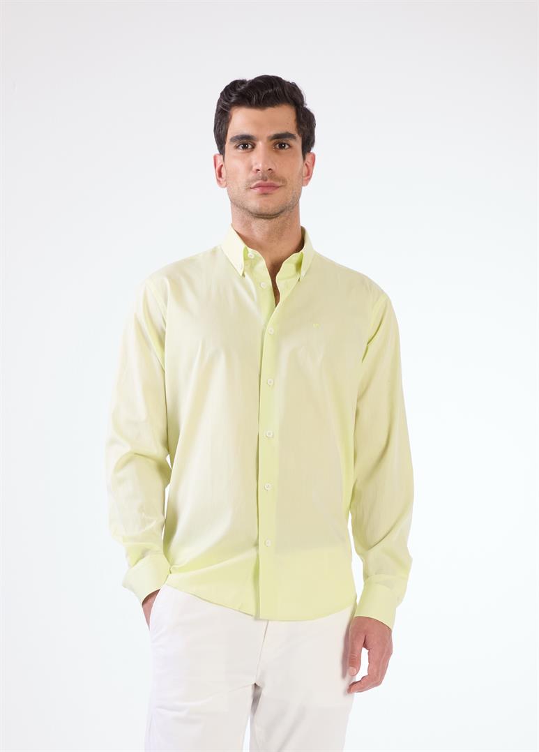 Açık Yeşil Erkek Regular Fit Düz Brent Düğmeli Yaka Uzun Kol Gömlek 