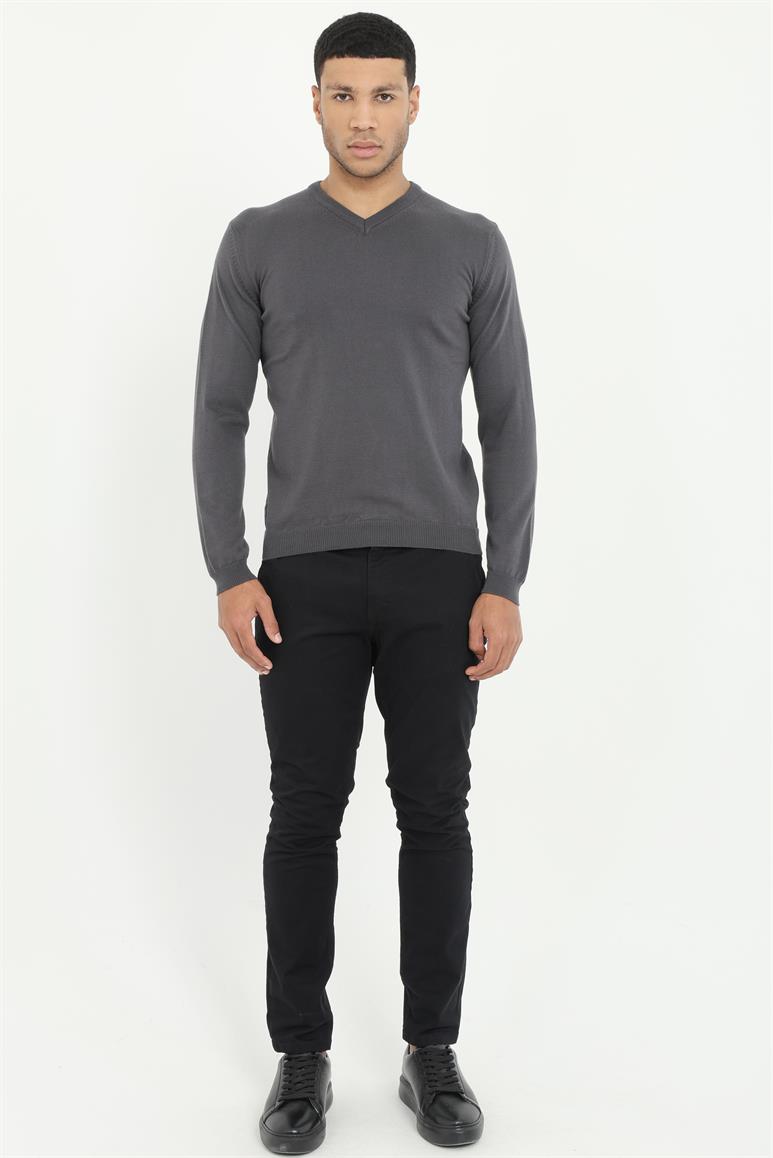 Antrasit V Yaka Regular Fit Erkek Triko