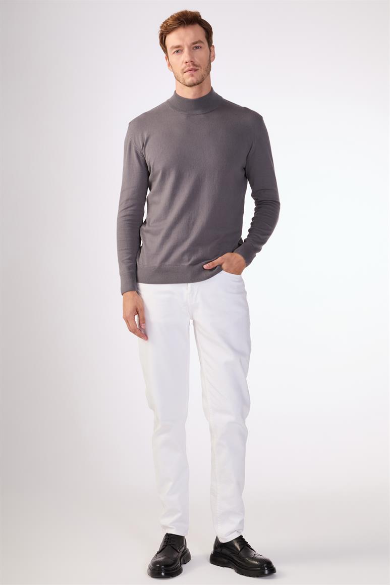 Antrasit Yarım Balıkçı %100 Pamuk Düz Renk Slim Fit Erkek Triko