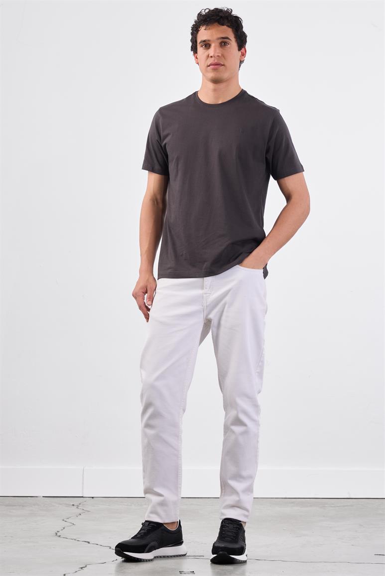 Antrasit Bisiklet Yaka Pamuklu Düz Renk Slim Fit Erkek T-shirt