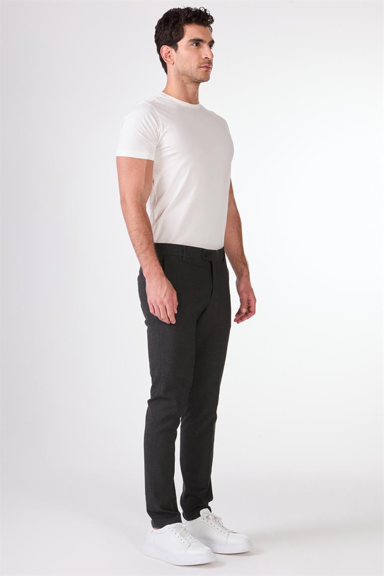 Antrasit Erkek Ekstra Slim Fit Melanj Desenli Klasik Pantolon 
