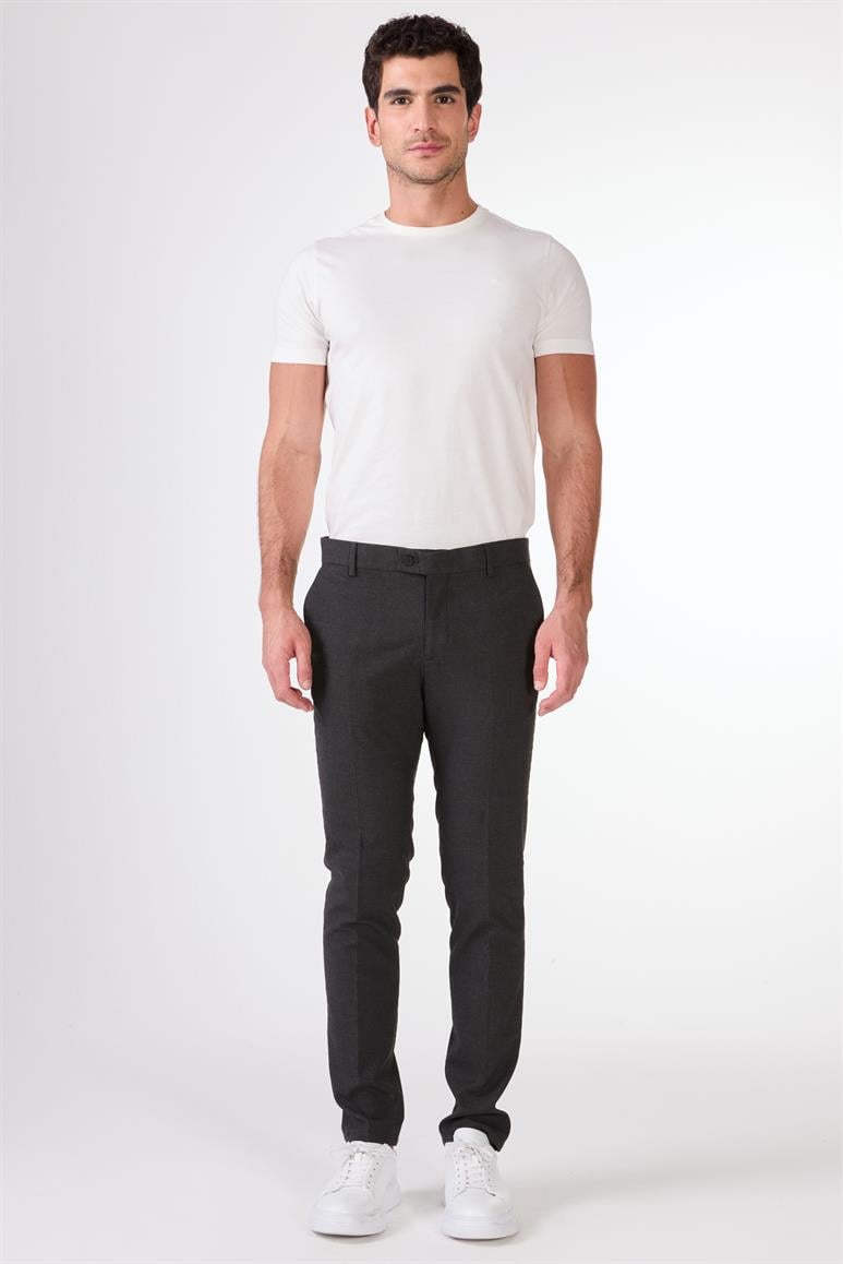 Antrasit Erkek Ekstra Slim Fit Melanj Desenli Klasik Pantolon 
