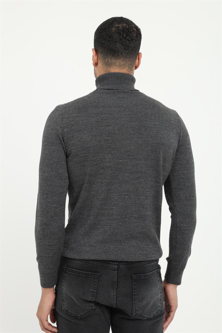 Antrasit Klasik Tam Balıkçı Slim Fit Erkek Triko 