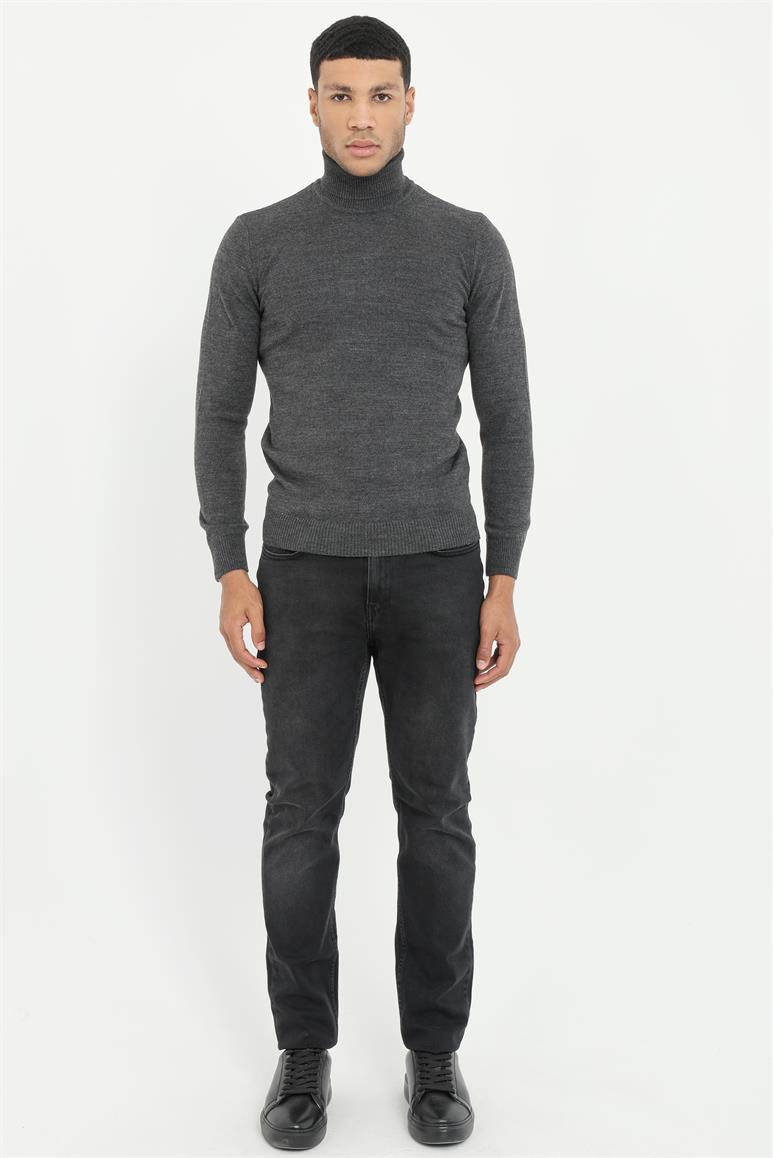 Antrasit Klasik Tam Balıkçı Slim Fit Erkek Triko 