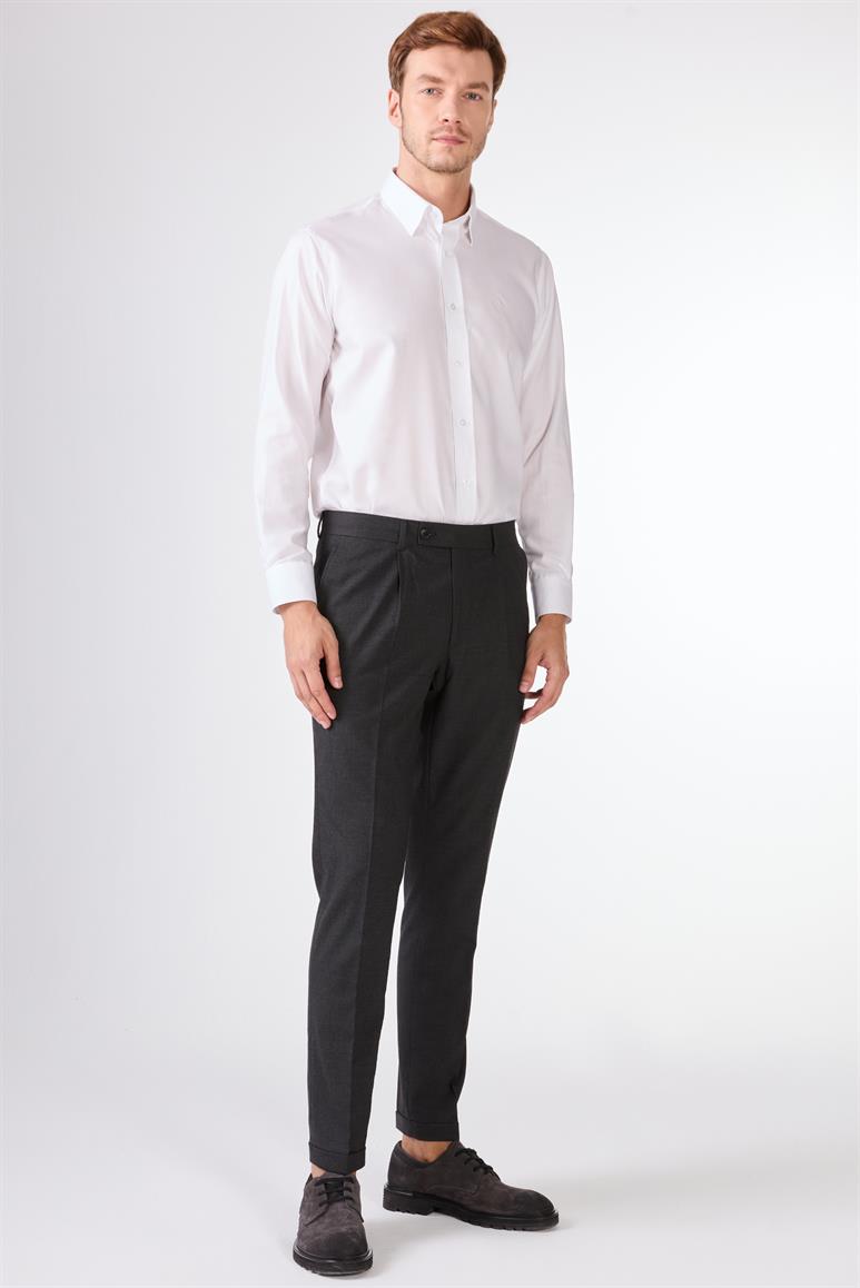 Antrasit Erkek Slim Fit Melanj Desenli Klasik Pantolon 