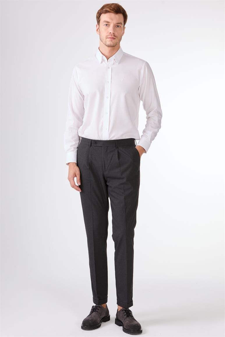 Antrasit Erkek Slim Fit Melanj Desenli Klasik Pantolon 