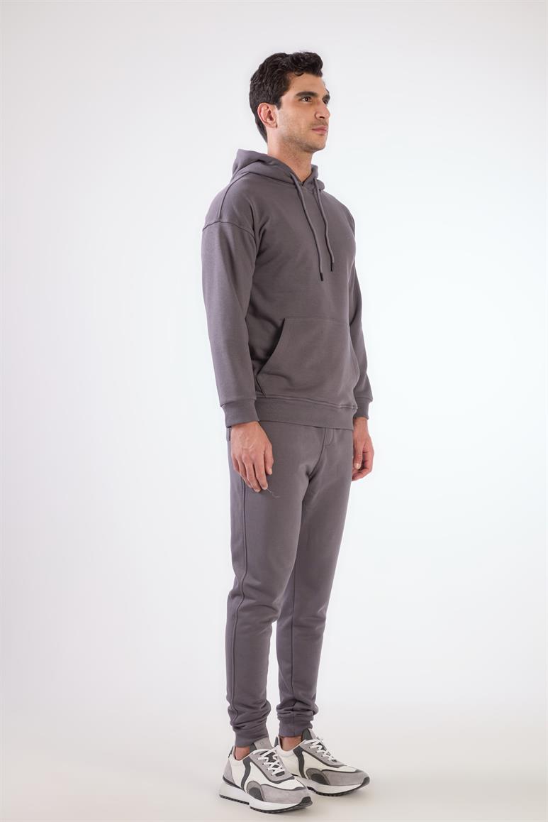 Antrasit Kapüşonlu Kanguru Cepli Regular Fit Erkek Sweatshirt