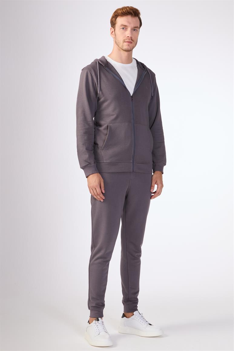 Antrasit Fermuar Kapamalı Kapüşonlu Erkek Regular Fit Sweatshirt