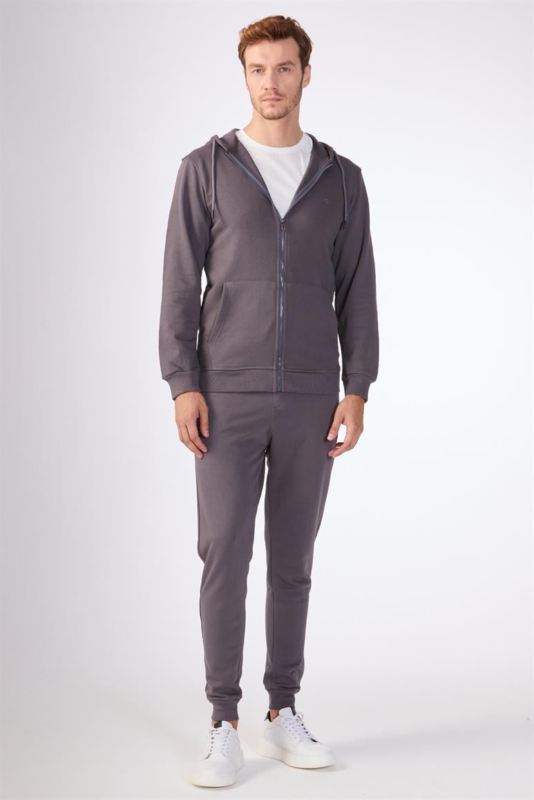 Antrasit Fermuar Kapamalı Kapüşonlu Erkek Regular Fit Sweatshirt