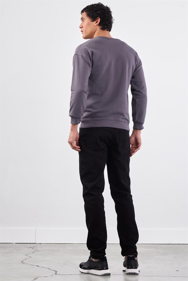 Antrasit Bisiklet Yaka Regular Fit Erkek Sweatshirt