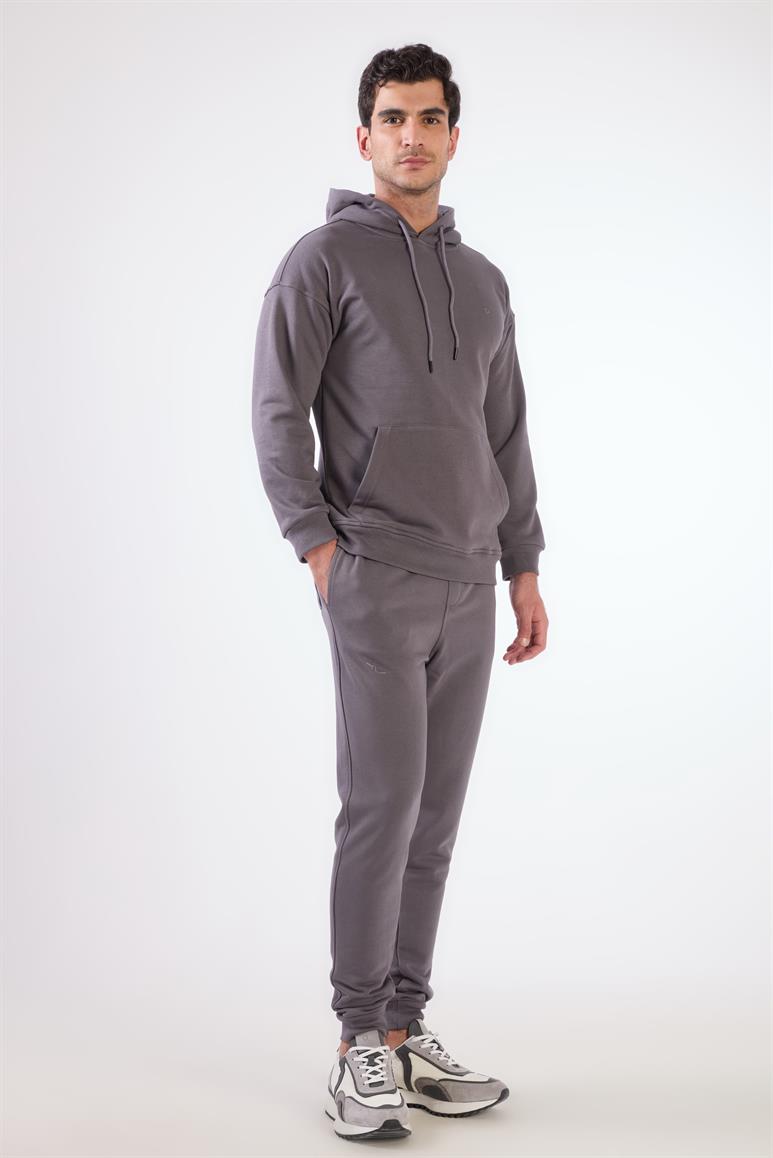 Antrasit Kapüşonlu Kanguru Cepli Regular Fit Erkek Sweatshirt