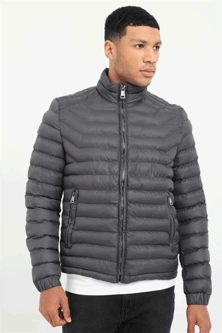 Antrasit Kapitone Slim Fit Erkek Mont