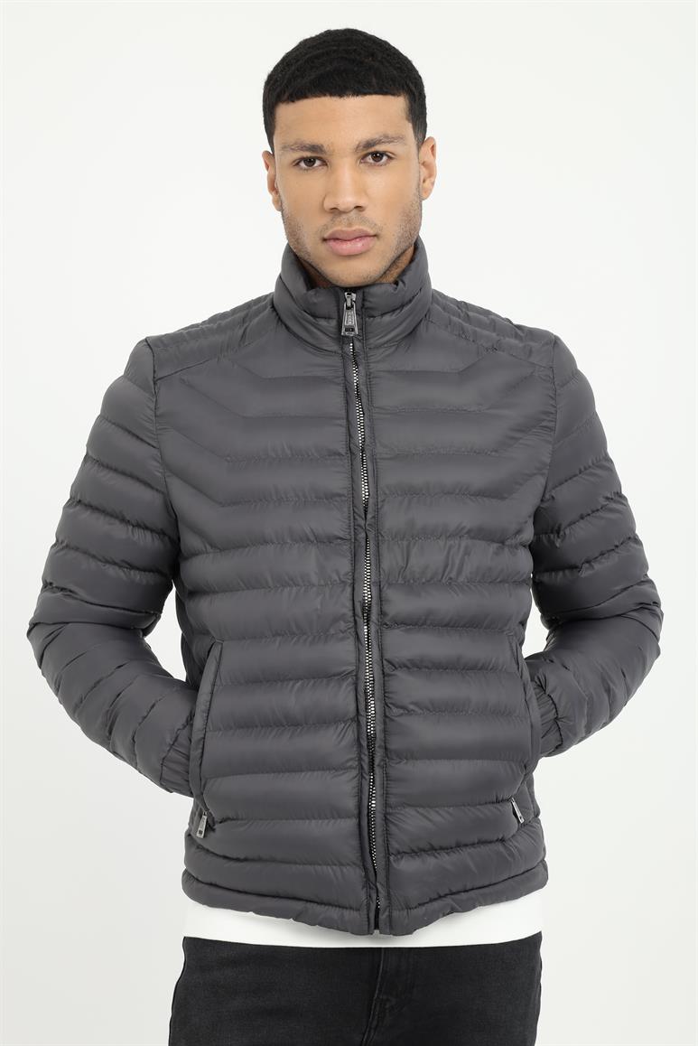 Antrasit Kapitone Slim Fit Erkek Mont