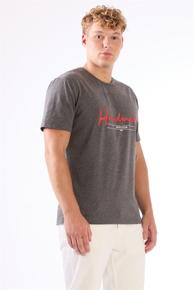 Antrasit Melanj Erkek Regular Fit Baskılı Casual O Yaka T-shirt 