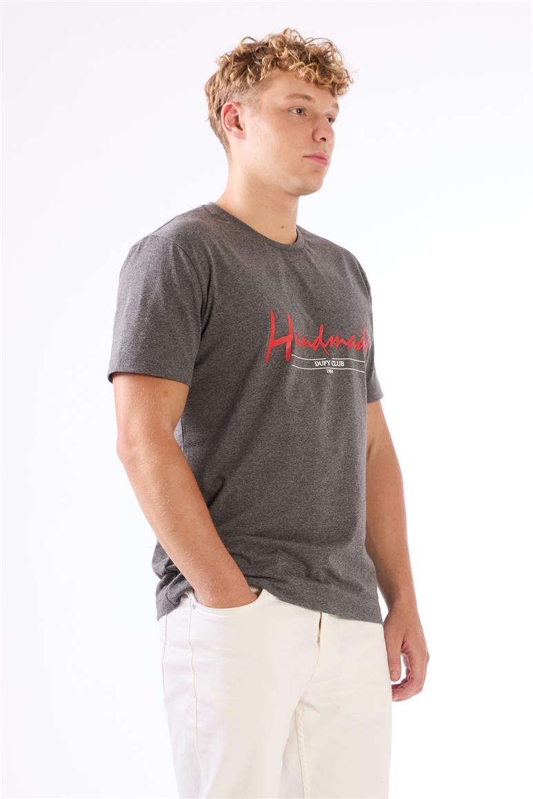 Antrasit Melanj Erkek Regular Fit Baskılı Casual O Yaka T-shirt 