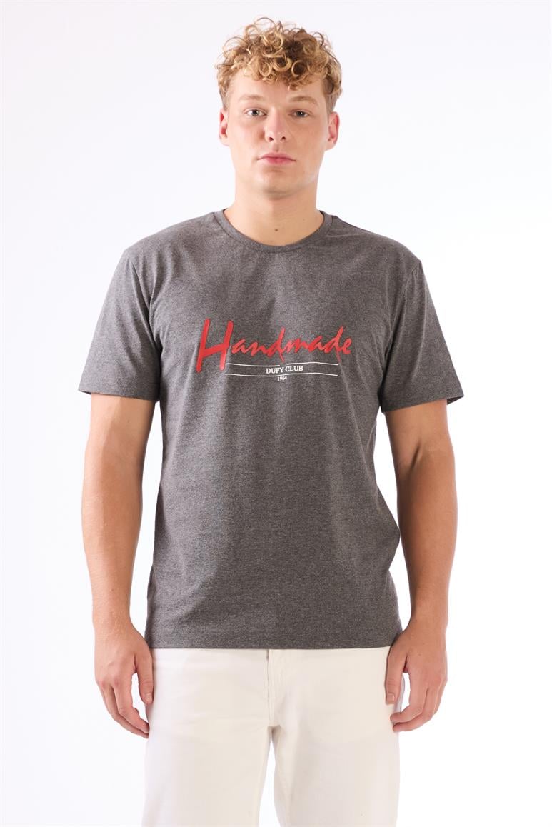 Antrasit Melanj Erkek Regular Fit Baskılı Casual O Yaka T-shirt 