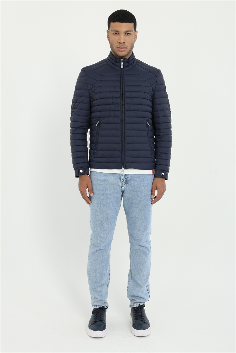 Lacivert Dokuma Basic Erkek Mont