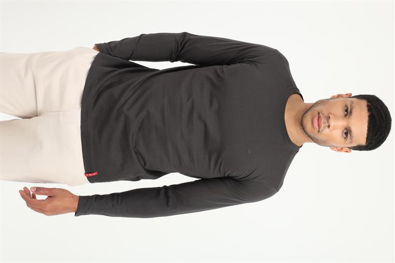 Antrasit Basic O Yaka Erkek Uzun Kollu T-Shirt