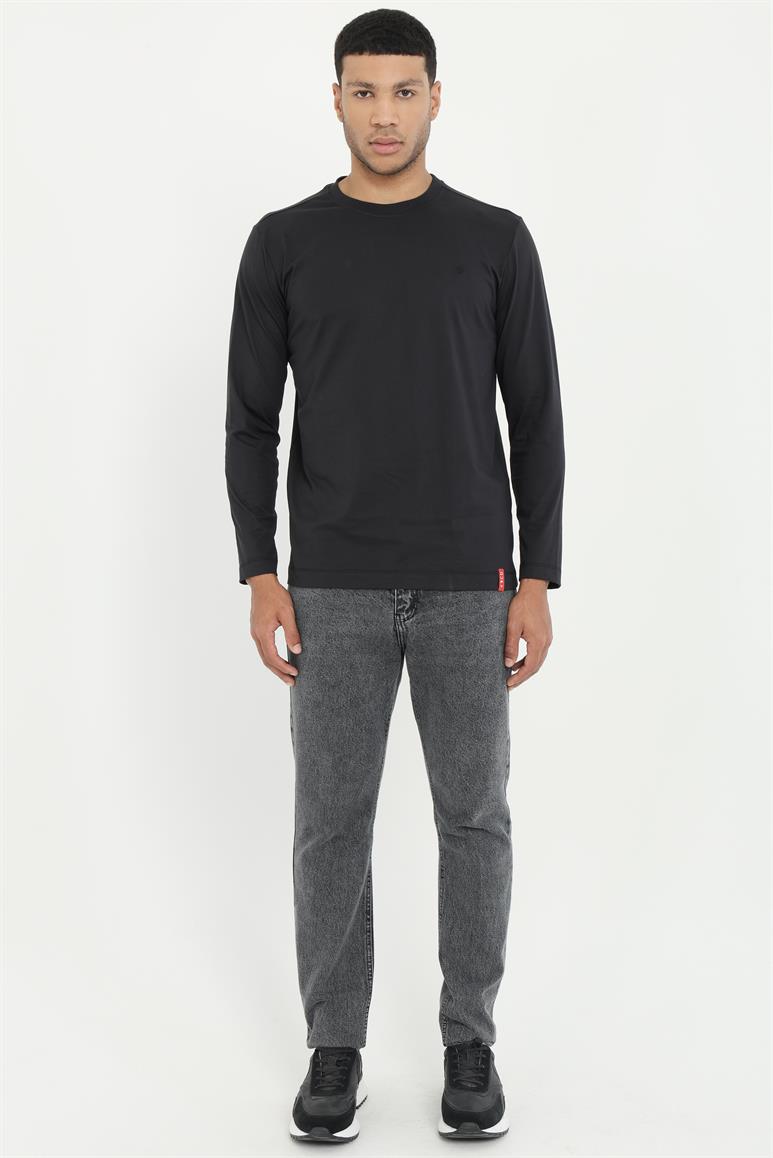 Siyah Basic O Yaka Erkek Uzun Kollu T-Shirt