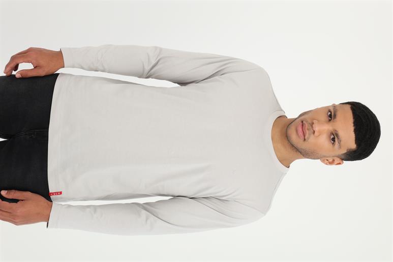 Gri Basic O Yaka Erkek Uzun Kollu T-Shirt
