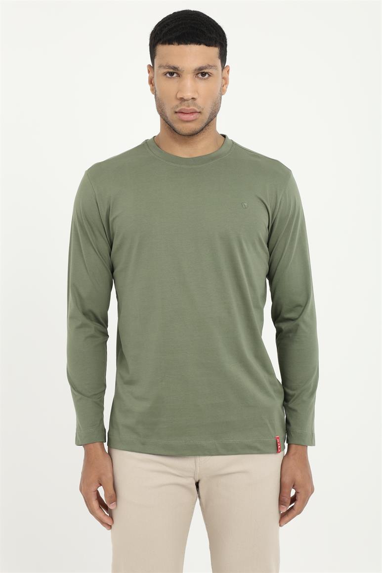 Haki  Basic O Yaka Erkek Uzun Kollu T-Shirt 