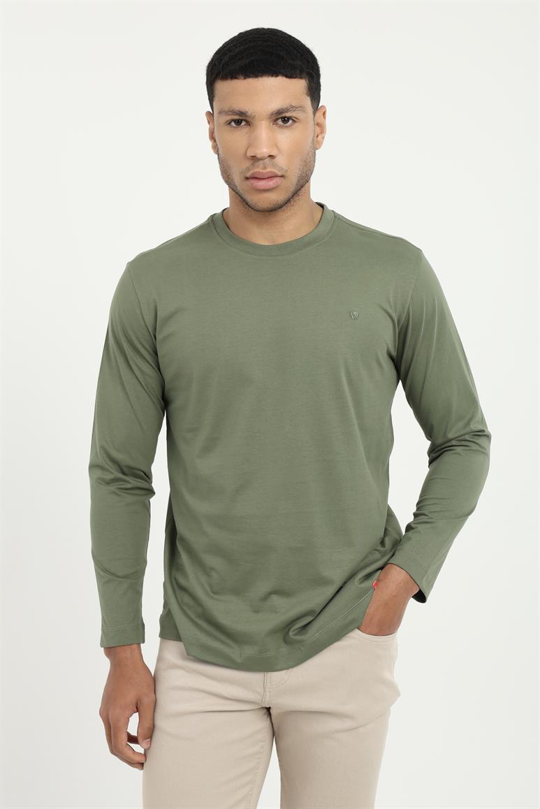 Haki  Basic O Yaka Erkek Uzun Kollu T-Shirt 