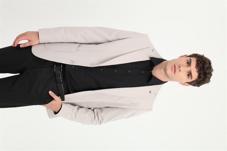 Bej Armür Desen Slim Fit Erkek Ceket