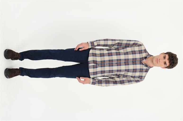 Bej Ekose Desen Regular Fit Erkek Gömlek