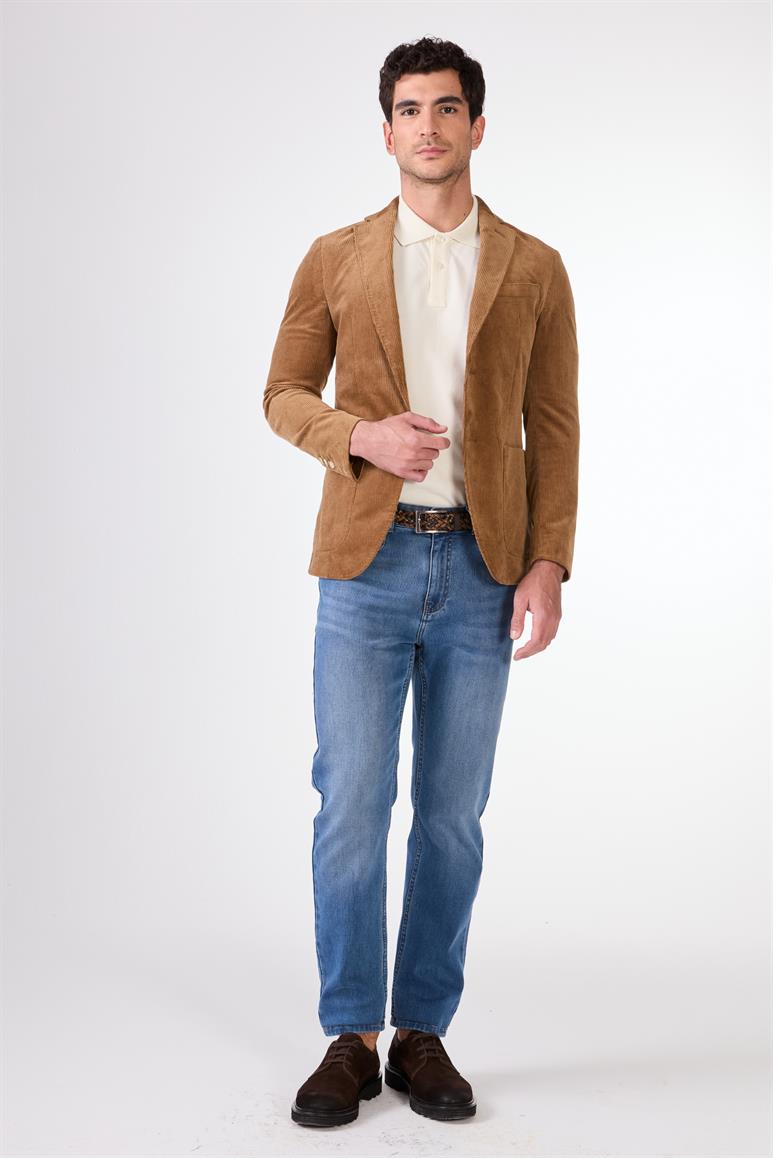 Bej Kadife Torba Cep Slim Fit Erkek Ceket