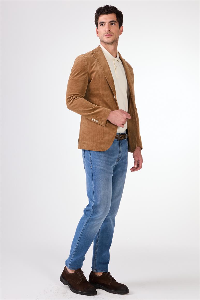 Bej Kadife Torba Cep Slim Fit Erkek Ceket