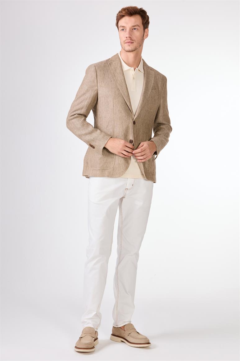 Bej Mono Yaka Slim Fit Erkek Ceket