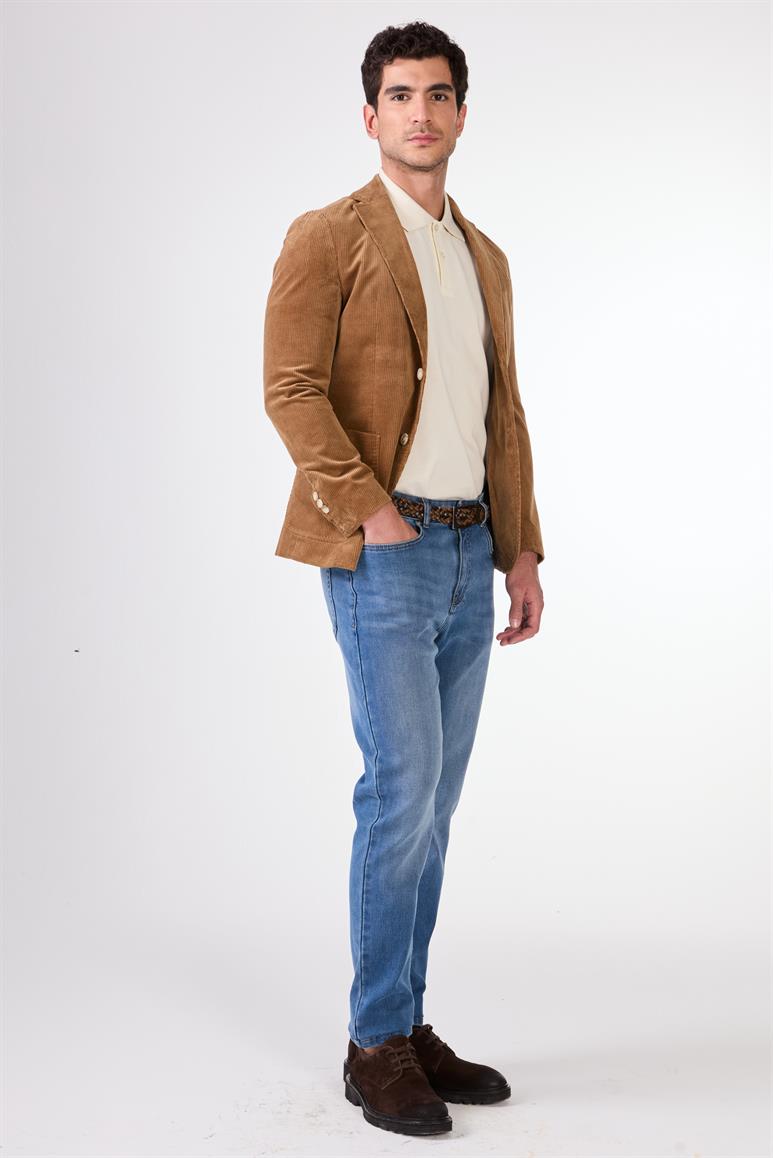 Bej Kadife Torba Cep Slim Fit Erkek Ceket
