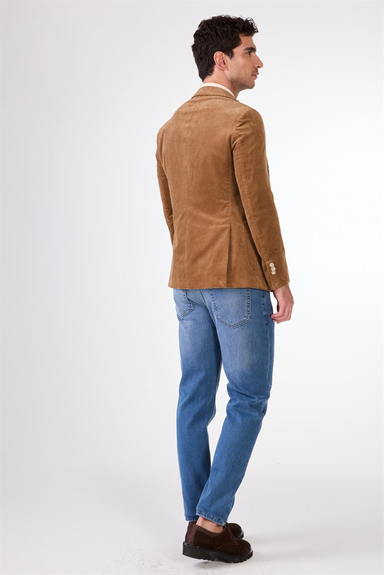 Bej Kadife Torba Cep Slim Fit Erkek Ceket