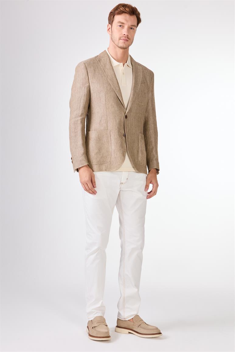 Bej Mono Yaka Slim Fit Erkek Ceket