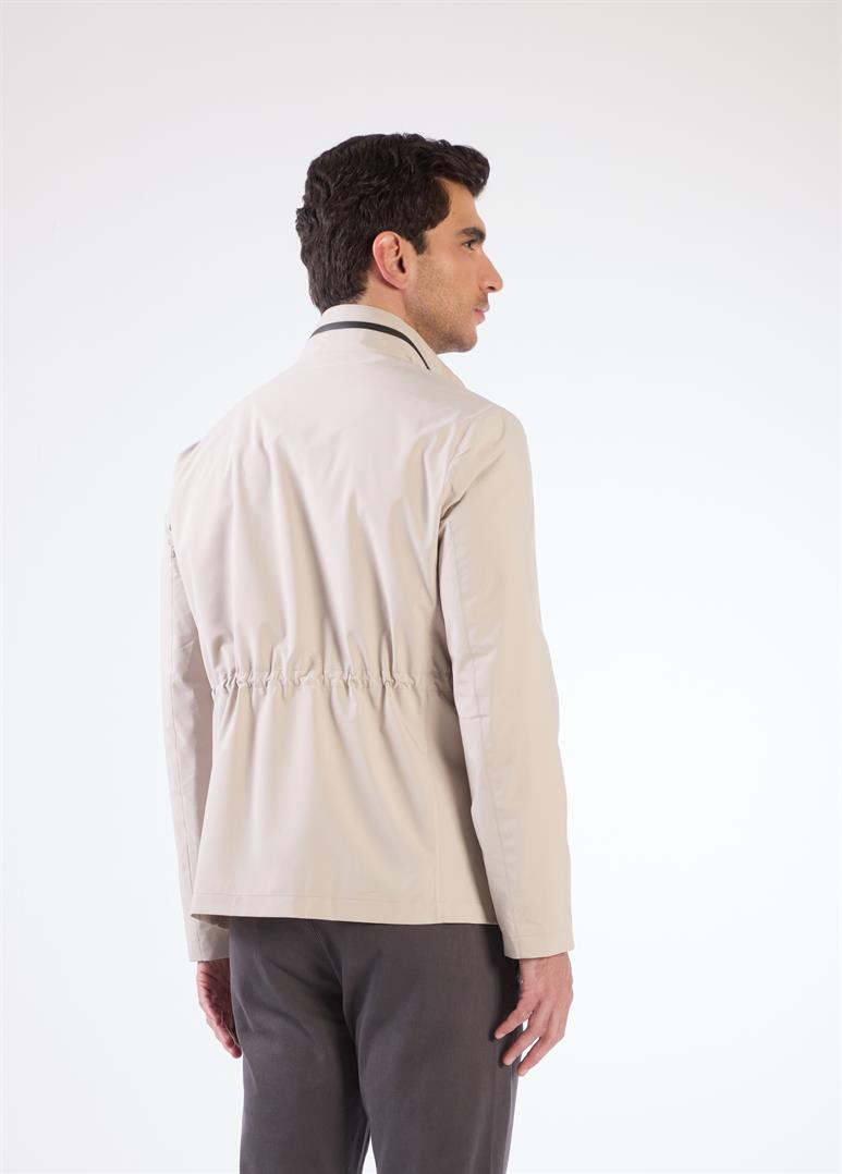 Bej Erkek Regular Fit Düz Renk Hakim Yaka Safari Mont