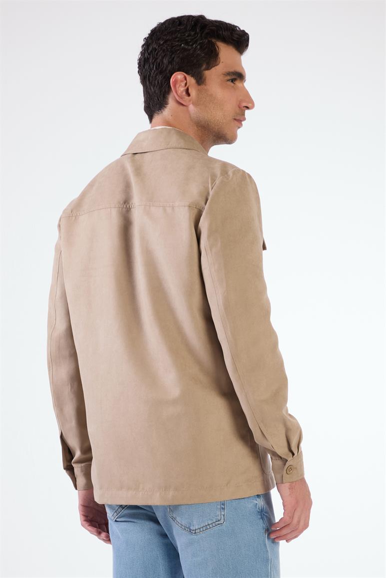 Bej Erkek Regular Fit Düz Klasik Yaka Süet Mont 