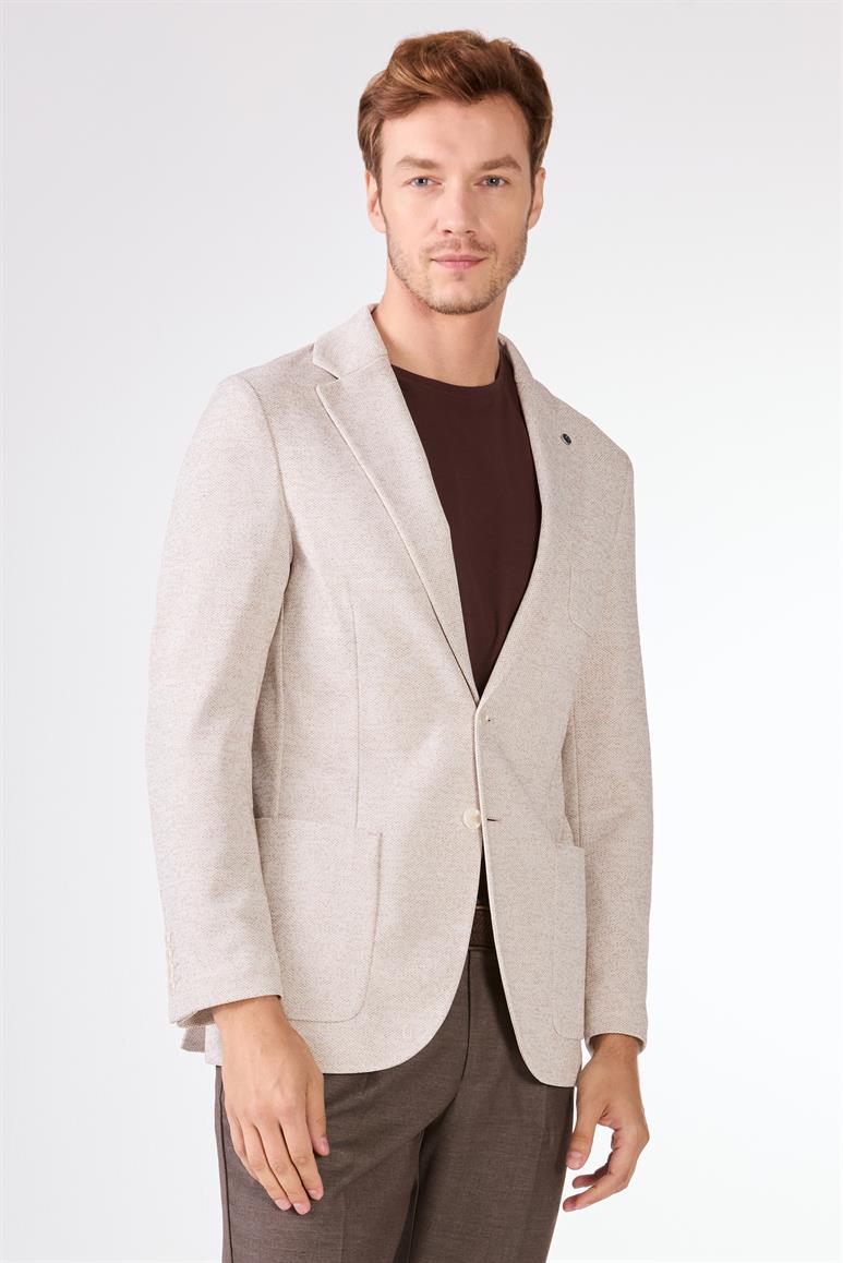 Bej Erkek Slim Fit Armürlü Mono Yaka Ceket - 104435