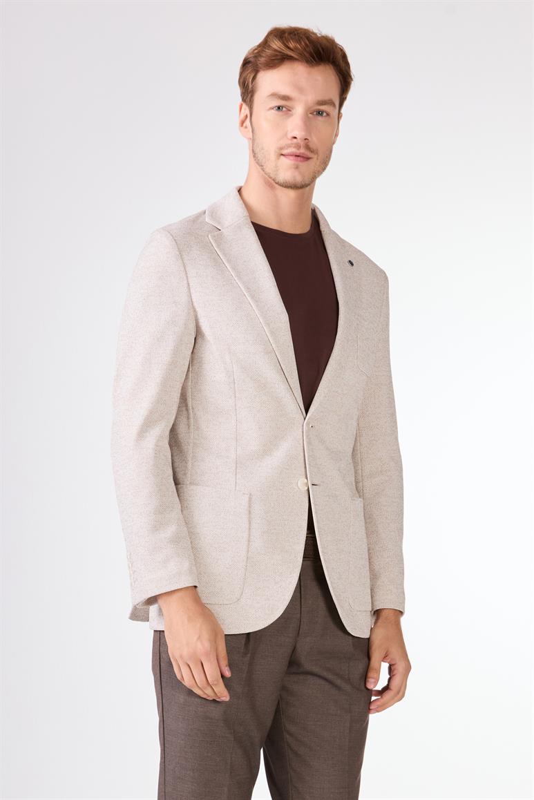 Bej Erkek Slim Fit Armürlü Mono Yaka Ceket - 104435