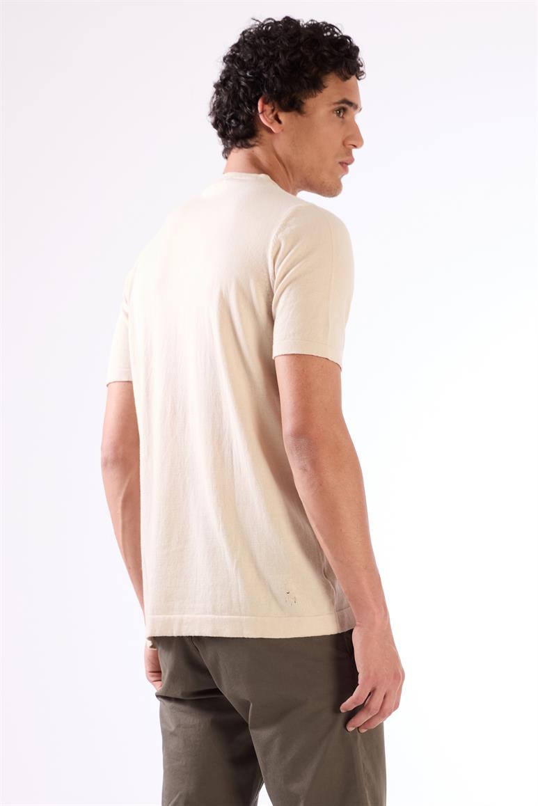 Bej Erkek Slim Fit Düz Düğmeli O Yaka Triko 