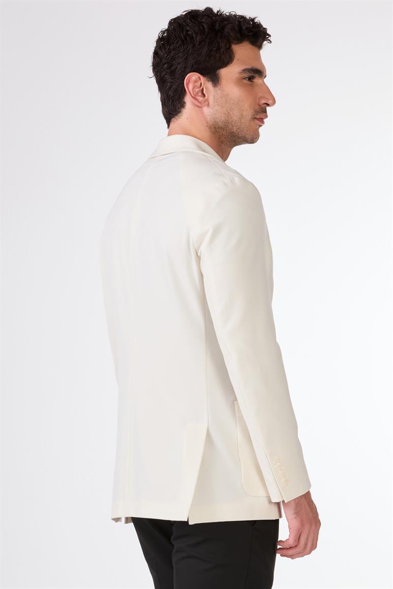 Bej Erkek Slim Fit Düz Mono Yaka Casual Ceket 